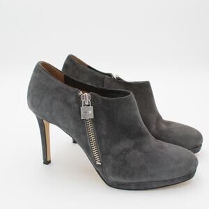 Michael Kors Booties Womens 9.5 Gray Suede High Heel Ankle Boots Zip Logo Lock
